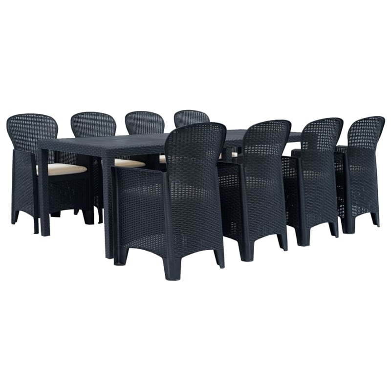 Bowery Hill Large Plastic & Polyester Outdoor Dining Set in Anthracite