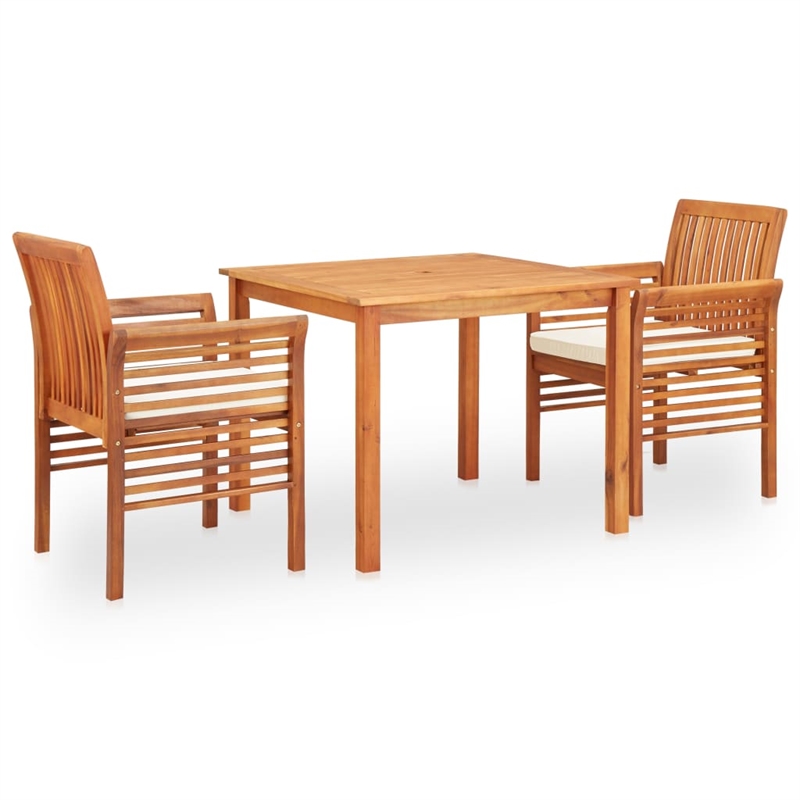 Bowery Hill Solid Acacia Wood 3 Piece Outdoor Dining Set in Brown Frame