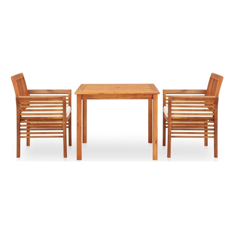 Bowery Hill Solid Acacia Wood 3 Piece Outdoor Dining Set in Brown Frame