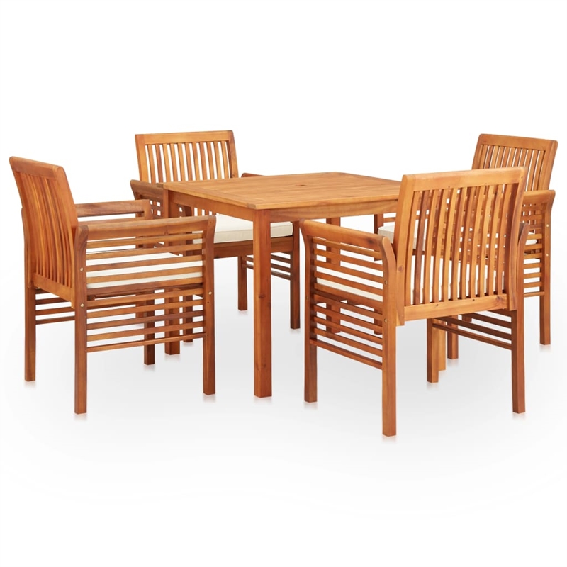 Bowery Hill Solid Acacia Wood 5 Piece Outdoor Dining Set in Brown Frame