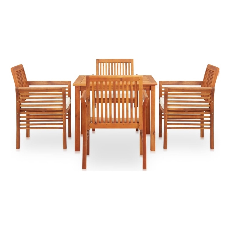 Bowery Hill Solid Acacia Wood 5 Piece Outdoor Dining Set in Brown Frame