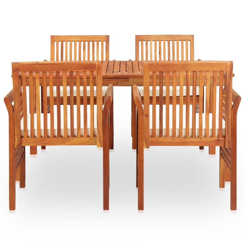 Bowery Hill Solid Wood Acacia 5 Piece Durable Outdoor Dining Set in Brown