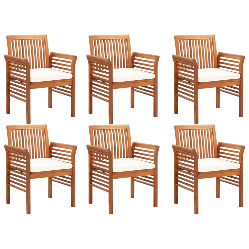 Bowery Hill Solid Acacia Wood Outdoor Dining Set in Brown Frame/Cream Cushions