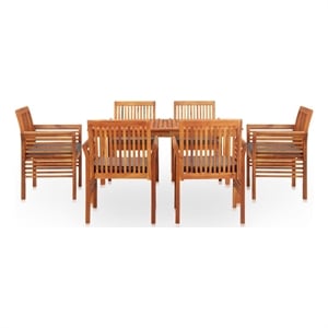 Bowery Hill Solid Acacia Wood 7-Piece Set Outdoor Dining Set in Brown Frame