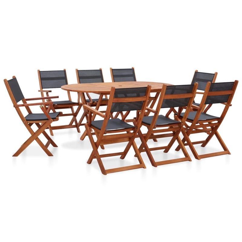 Bowery Hill 9 Piece Patio Dining Set Solid Eucalyptus Wood and Textilene