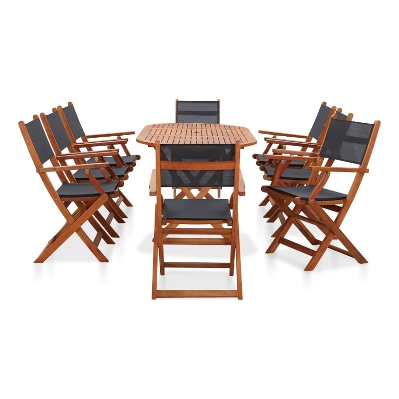 Bowery Hill 9 Piece Patio Dining Set Solid Eucalyptus Wood and Textilene