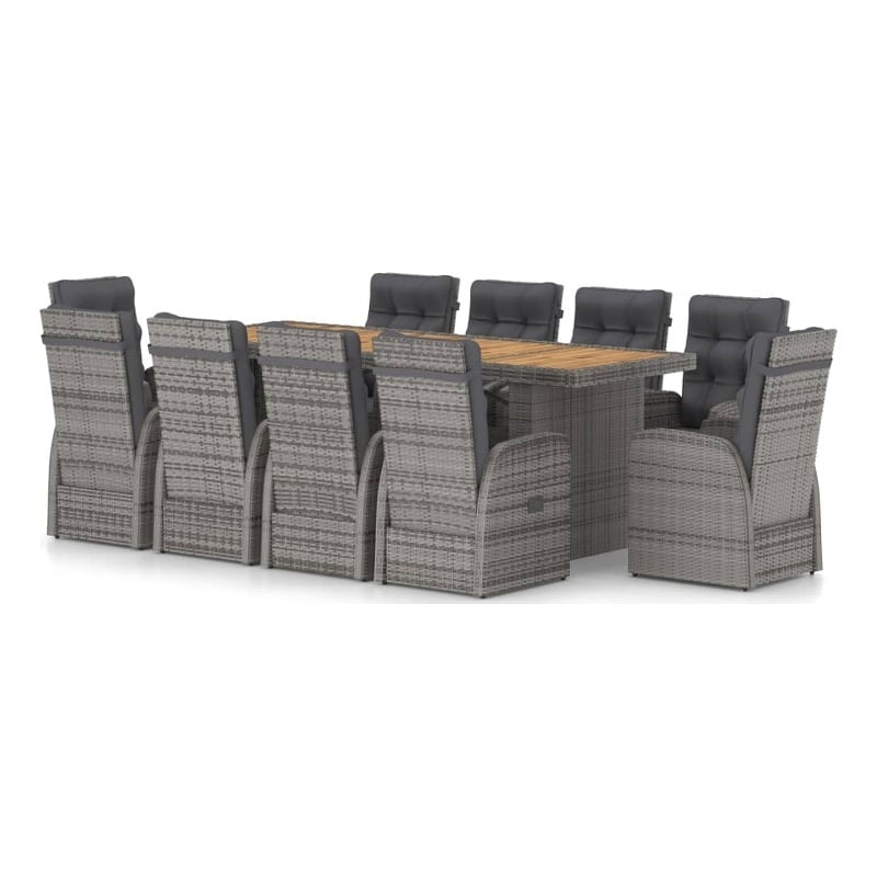 Bowery Hill Outdoor Dining Set in Gray PE Rattan Large Adjustable Armrests