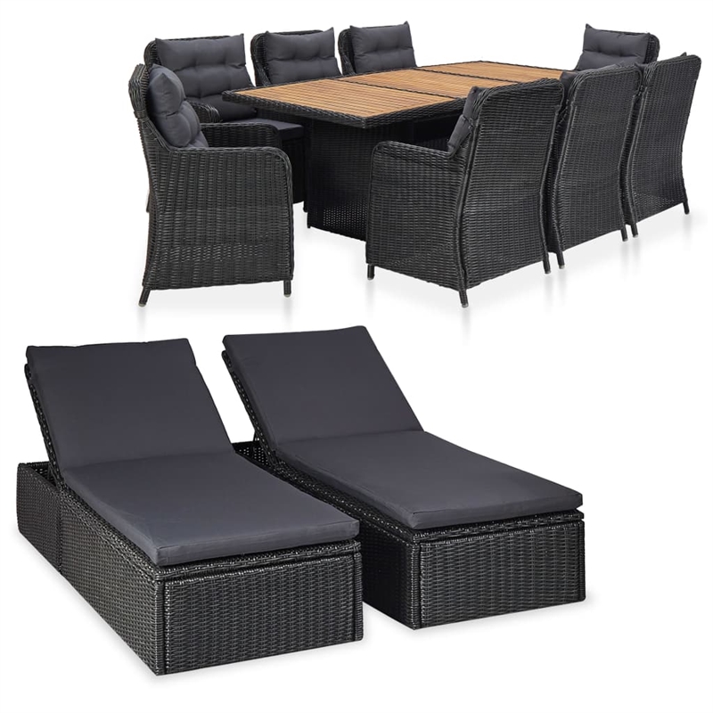 Bowery Hill Contemporary Outdoor Dining Set in Black and Dark Gray