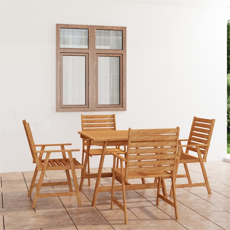 Bowery Hill Outdoor Dining Set Natural Wood Solid Acacia Wood 5-Piece Durable