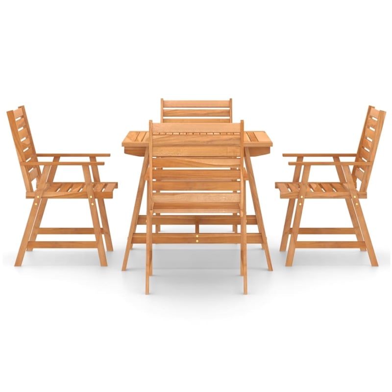 Bowery Hill Outdoor Dining Set Natural Wood Solid Acacia Wood 5-Piece Durable