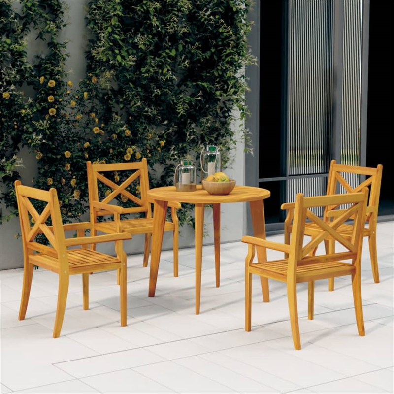 Bowery Hill Solid Acacia Wood Medium Durable Garden Dining Set in Natural/Brown