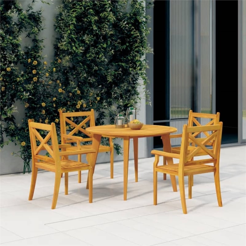 Bowery Hill Acacia Wood With An Oiled Finish Garden Dining Set in Natural/Brown