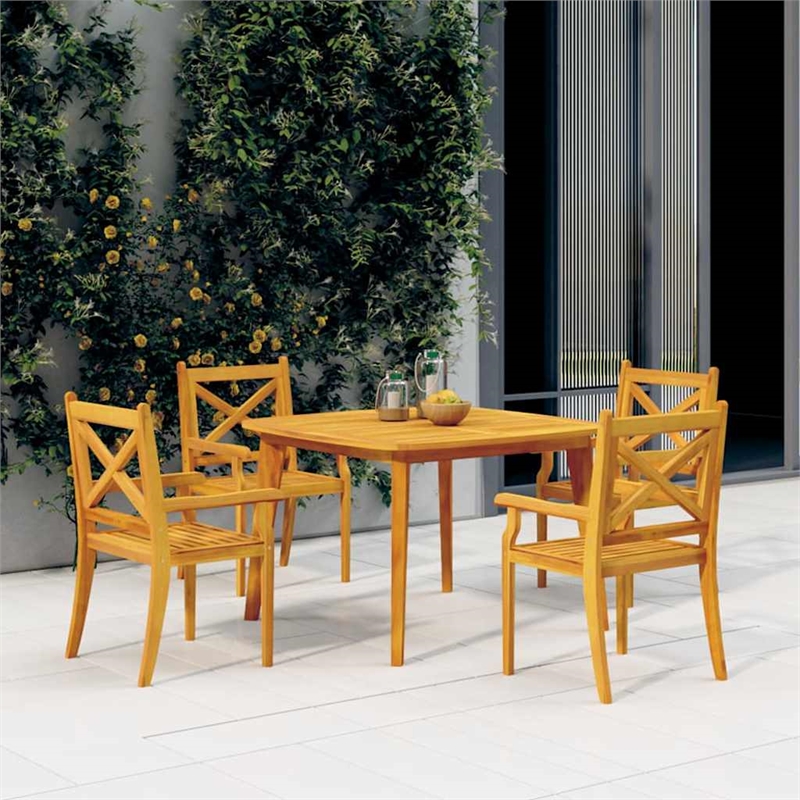 Bowery Hill Solid Acacia Wood Medium Garden Dining Set in Natural/Brown