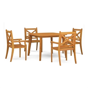 Bowery Hill Solid Acacia Wood Medium Garden Dining Set in Natural/Brown