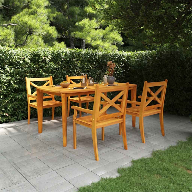 Bowery Hill Solid Acacia Wood Standard Durable Garden Dining Set Natural/Brown