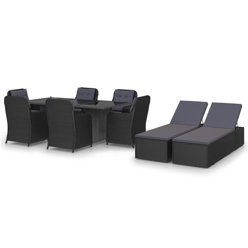 Bowery Hill Dining Set in Black PE Rattan Large Stackable Dining Set