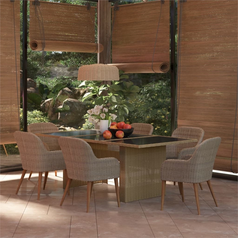 Bowery Hill Contemporary Dining Set in Brown PE Rattan Large Dining Set