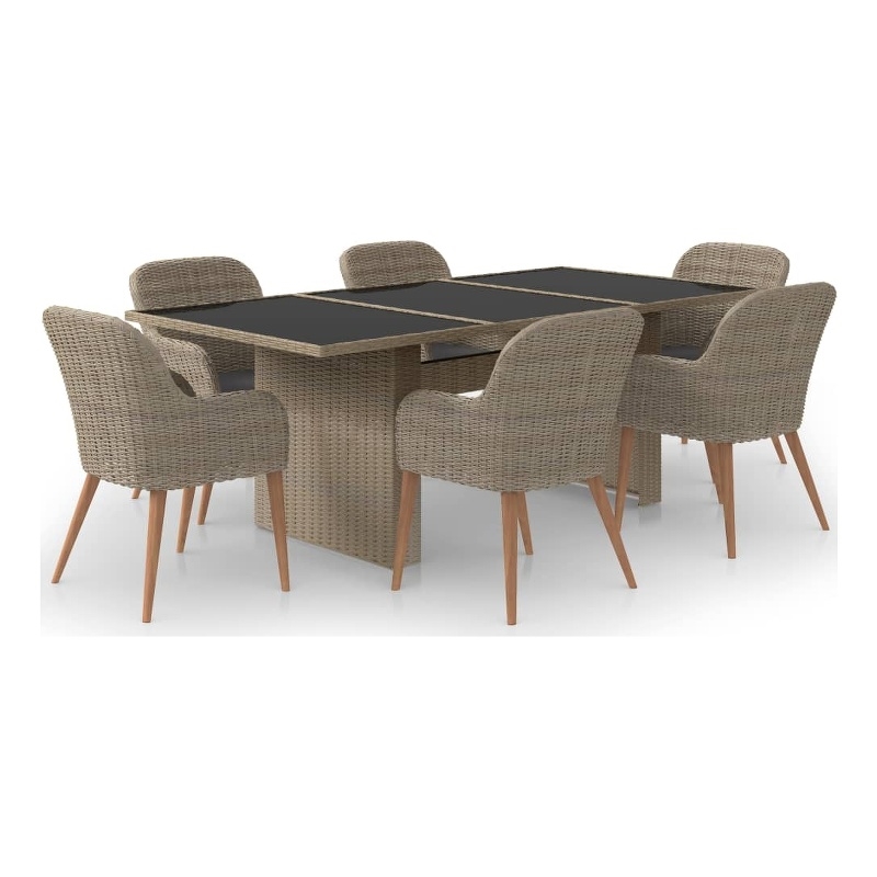 Bowery Hill Contemporary Dining Set in Brown PE Rattan Large Dining Set