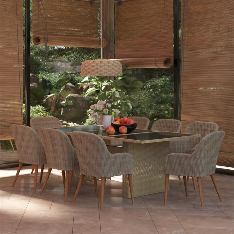 Bowery Hill Contemporary Weather-Resistant PE Rattan Dining Set in Brown