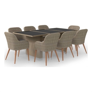 Bowery Hill Contemporary Weather-Resistant PE Rattan Dining Set in Brown