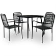 Bowery Hill Cotton Rope/Powder-Coated Steel/Tempered Glass Dining Set in Black