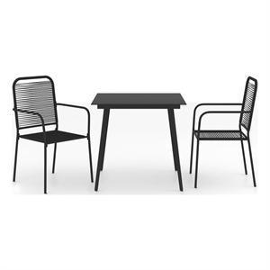 Bowery Hill Cotton Rope/Powder-Coated Steel/Tempered Glass Dining Set in Black