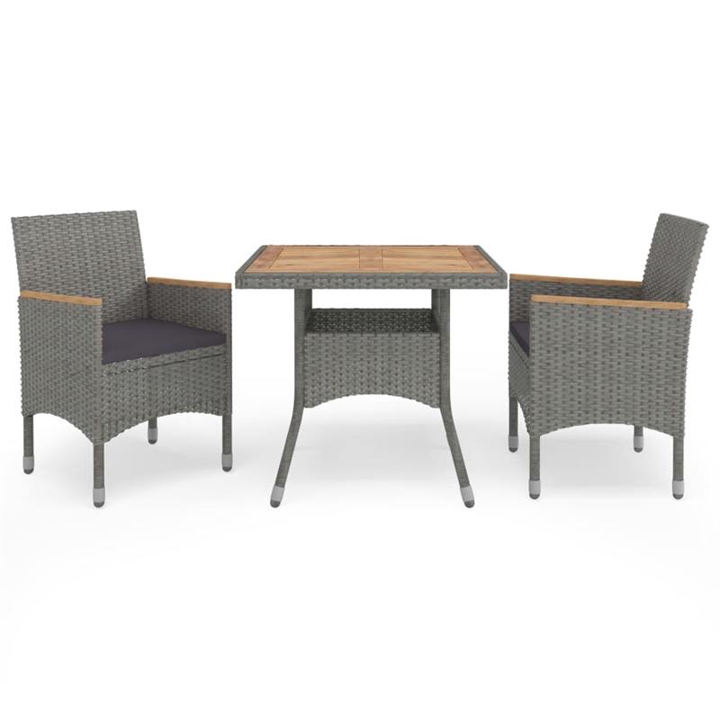 Bowery Hill Contemporary 3 Piece Dining Set in Gray and Brown