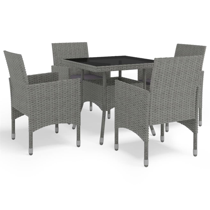 Bowery Hill Dining Set in Gray w/ Poly Rattan/Tempered Glass/Powder-Coated Steel