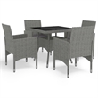 Bowery Hill Dining Set in Gray w/ Poly Rattan/Tempered Glass/Powder-Coated Steel