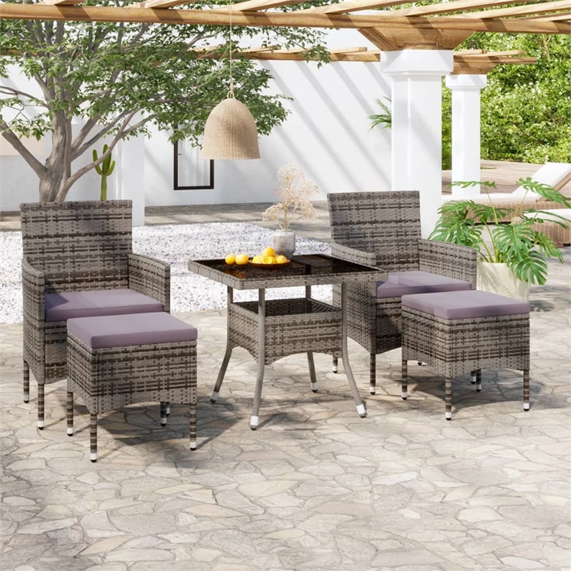 Bowery Hill Contemporary Powder-Coated 5 Piece Garden Dining Set in Gray