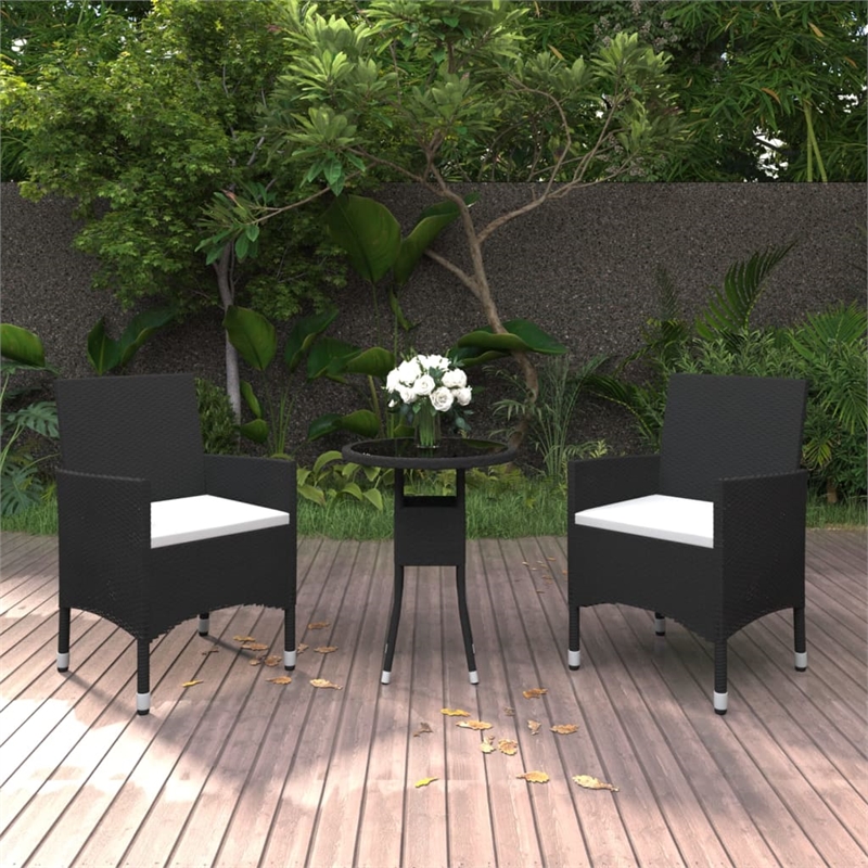 Bowery Hill Garden Dining Set in Black Poly Rattan 3 Piece Set