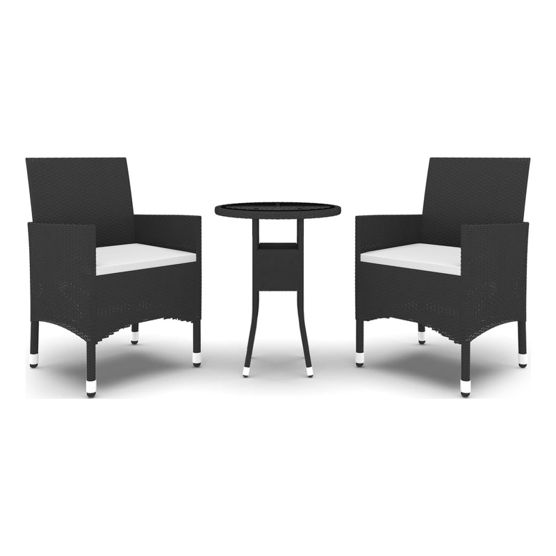Bowery Hill Garden Dining Set in Black Poly Rattan 3 Piece Set