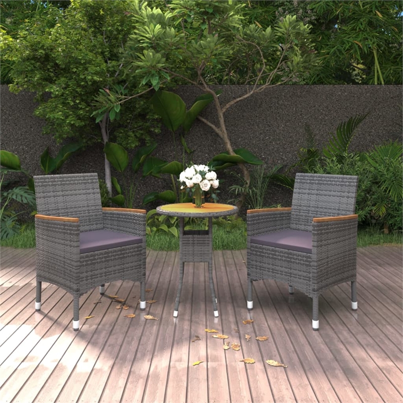 Bowery Hill Contemporary Powder-Coated 3 Piece Garden Dining Set in Gray