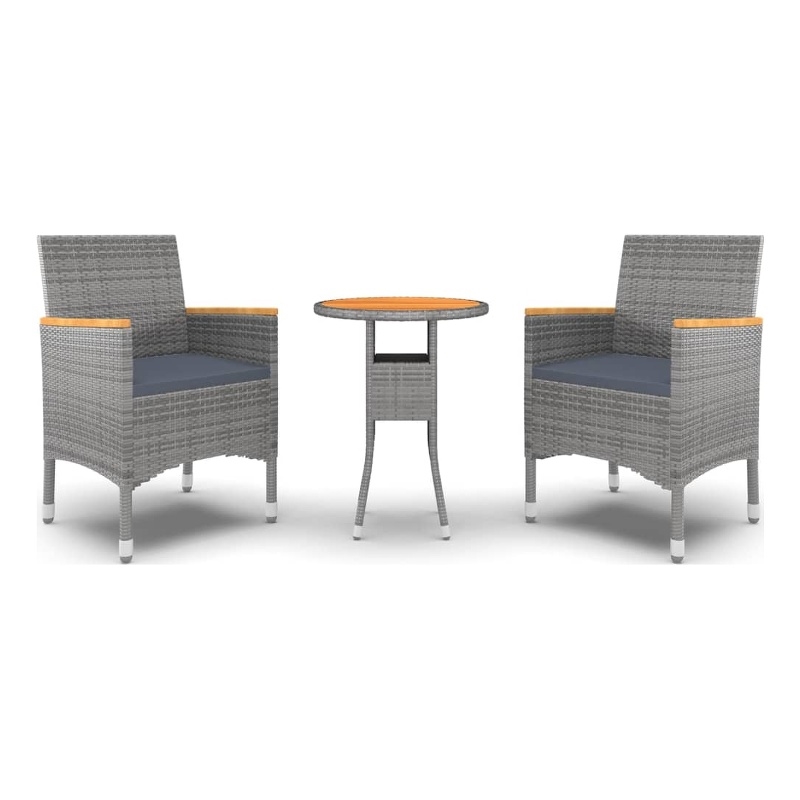 Bowery Hill Contemporary Powder-Coated 3 Piece Garden Dining Set in Gray