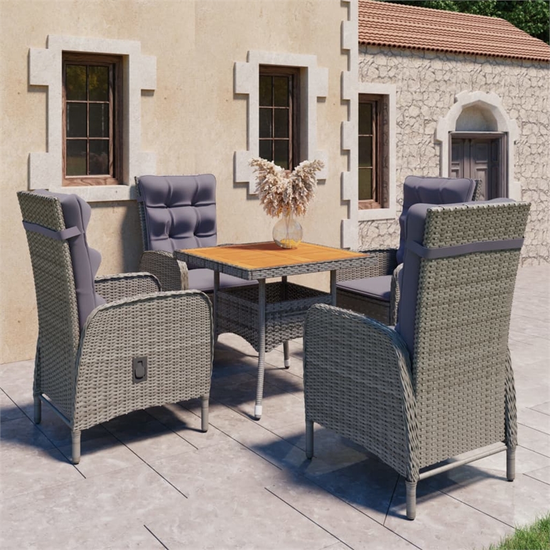 Bowery Hill Contemporary Poly Rattan Garden Dining Set in Gray
