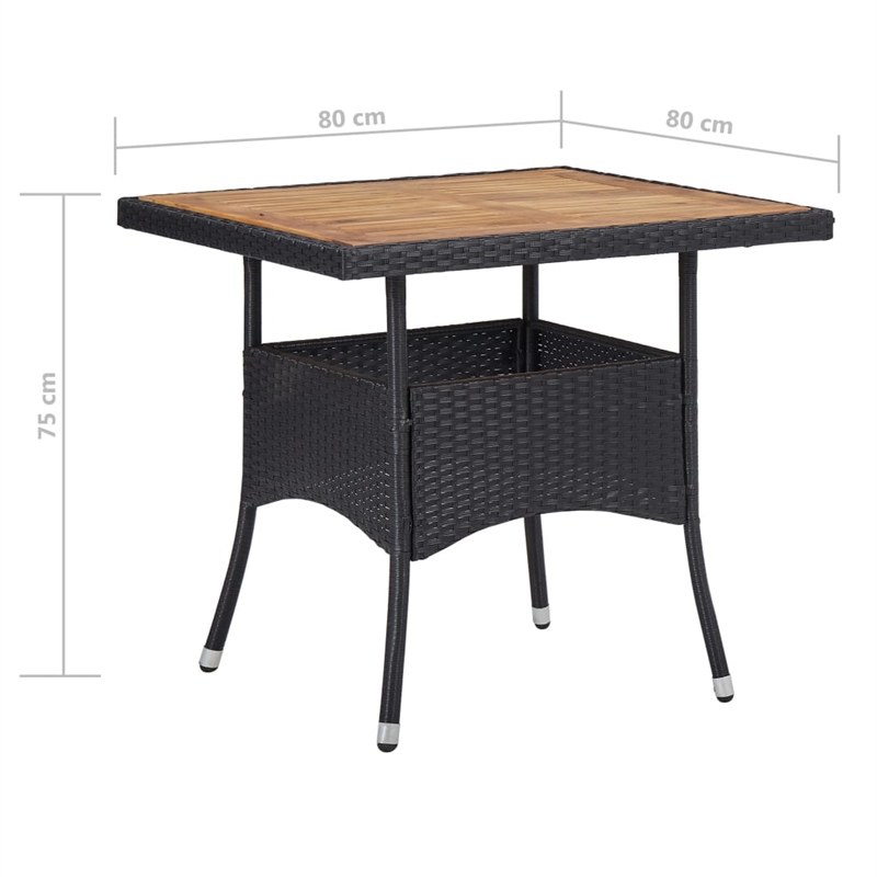 Bowery Hill Garden Dining Set in Black Poly Rattan/Acacia Wood/Steel