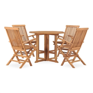 Bowery Hill 5 Piece Teak Wood Outdoor Dining Set in Natural Teak