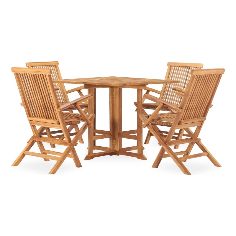 Bowery Hill 5 Piece Solid Teak Wood Foldable Outdoor Dining Set in Teak