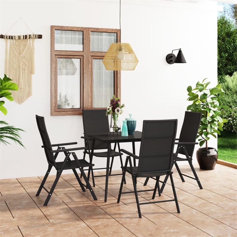 Bowery Hill 5 Piece PE Rattan/Aluminum/Steel Dining Set in Black