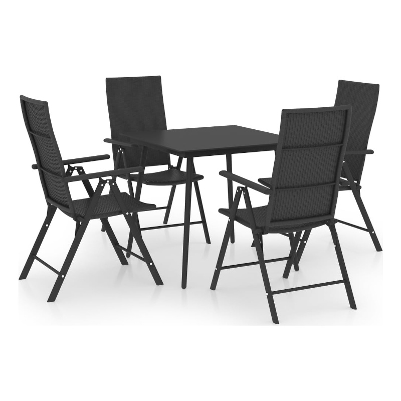 Bowery Hill 5 Piece PE Rattan/Aluminum/Steel Dining Set in Black