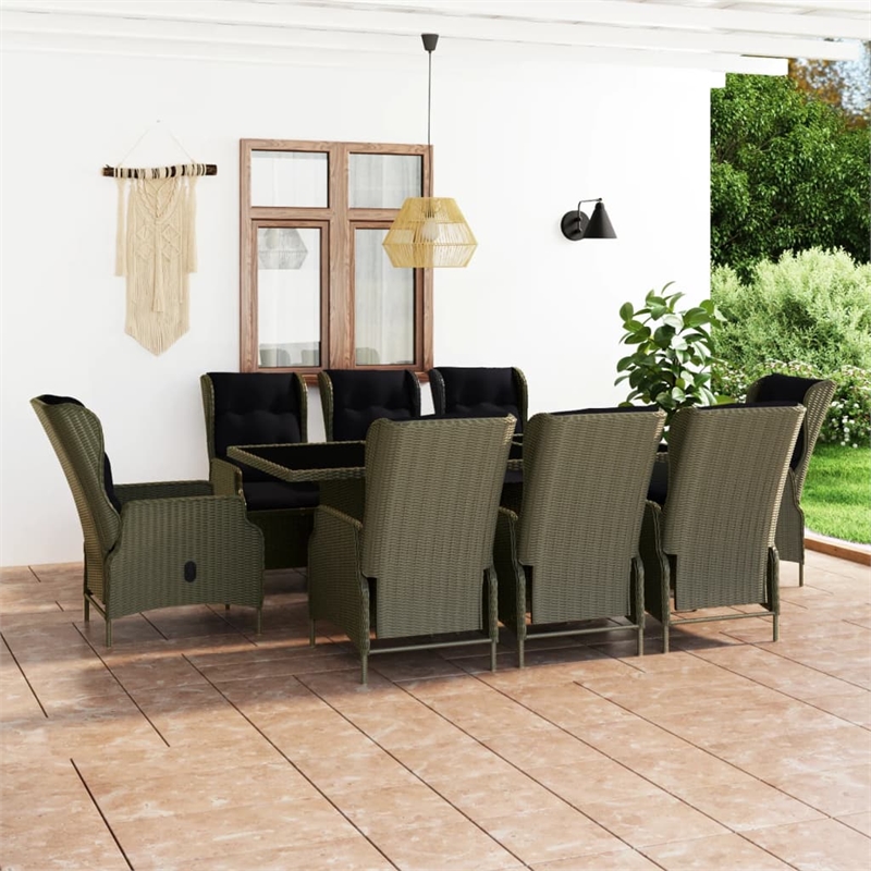 Bowery Hill 9 Piece Round PE Rattan Patio Dining Set in Brown/Black