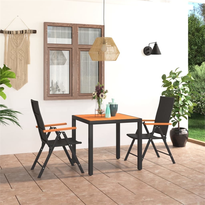 Bowery Hill PE Rattan/Aluminum Medium Durable Dining Set in Black/Brown