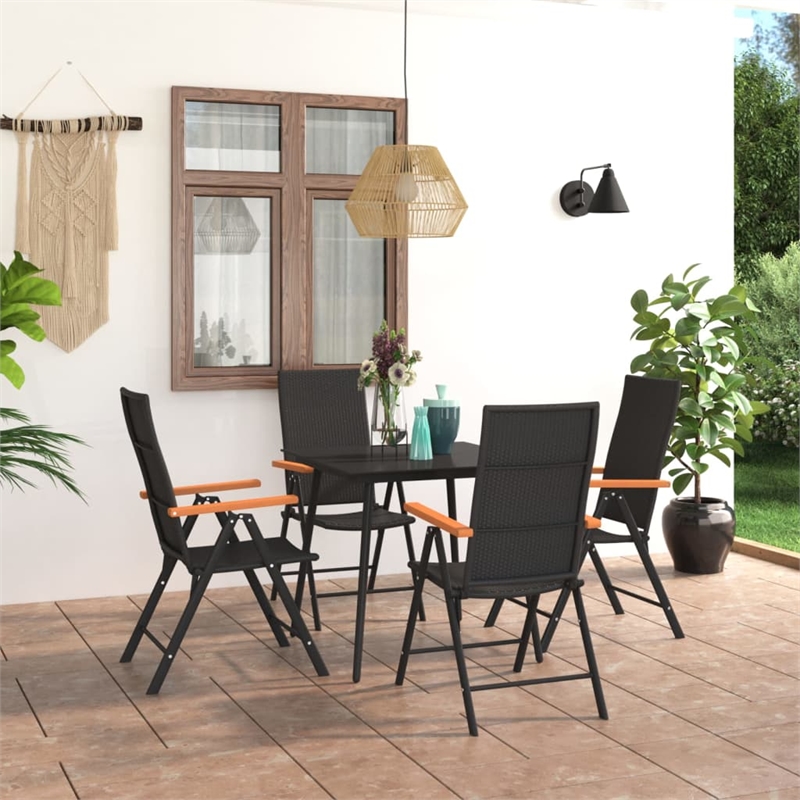 Bowery Hill PE Rattan/Glass/Aluminium/WPC Medium Dining Set in Black/Brown