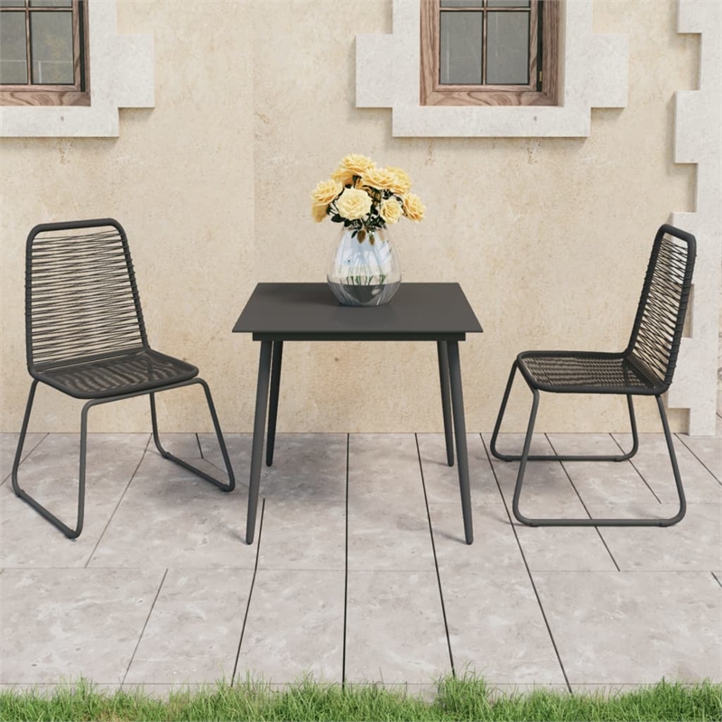 Bowery Hill PVC Rattan Compact Lightweight Dining Set in Black