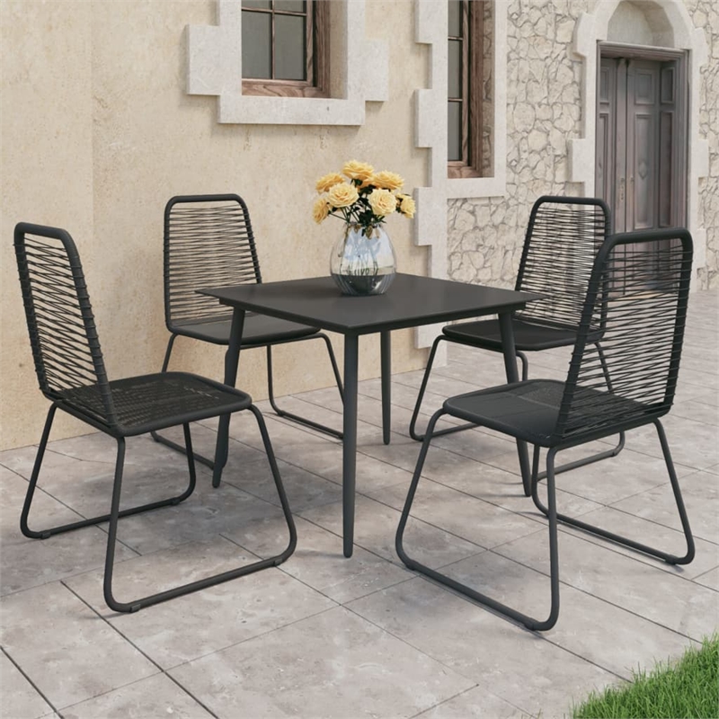 Bowery Hill PVC Rattan/Powder-Coated Steel/Glass Dining Set in Black