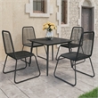 Bowery Hill PVC Rattan/Powder-Coated Steel/Glass Dining Set in Black