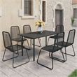 Bowery Hill Contemporary 7 Piece PVC Rattan Patio Dining Set in Black