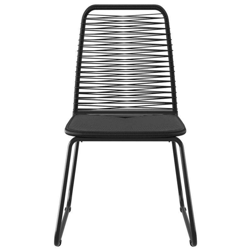 Bowery Hill Contemporary 7 Piece PVC Rattan Patio Dining Set in Black