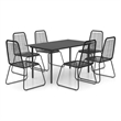 Bowery Hill Contemporary 7 Piece PVC Rattan Patio Dining Set in Black