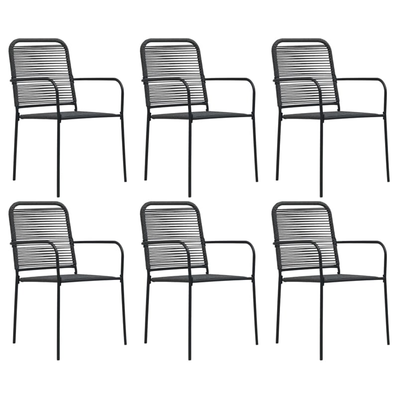 Bowery Hill Powder-Coated Steel/Glass/Cotton Rope Garden Dining Set in Black